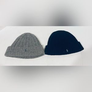 Two Men’s Polo Ralph Lauren Winter Hats Caps Beanie Black Grey 80% Wool